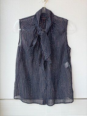 EUC Escada Silk Sleeveless Blouse with Bow Navy/Pink Polka Dot size 38 / M
